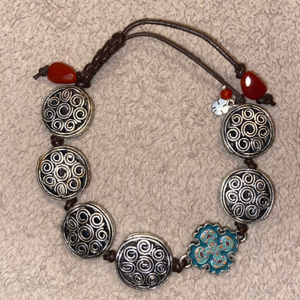 Lucky Brand Silver and Red Spiral Disc Bracelet